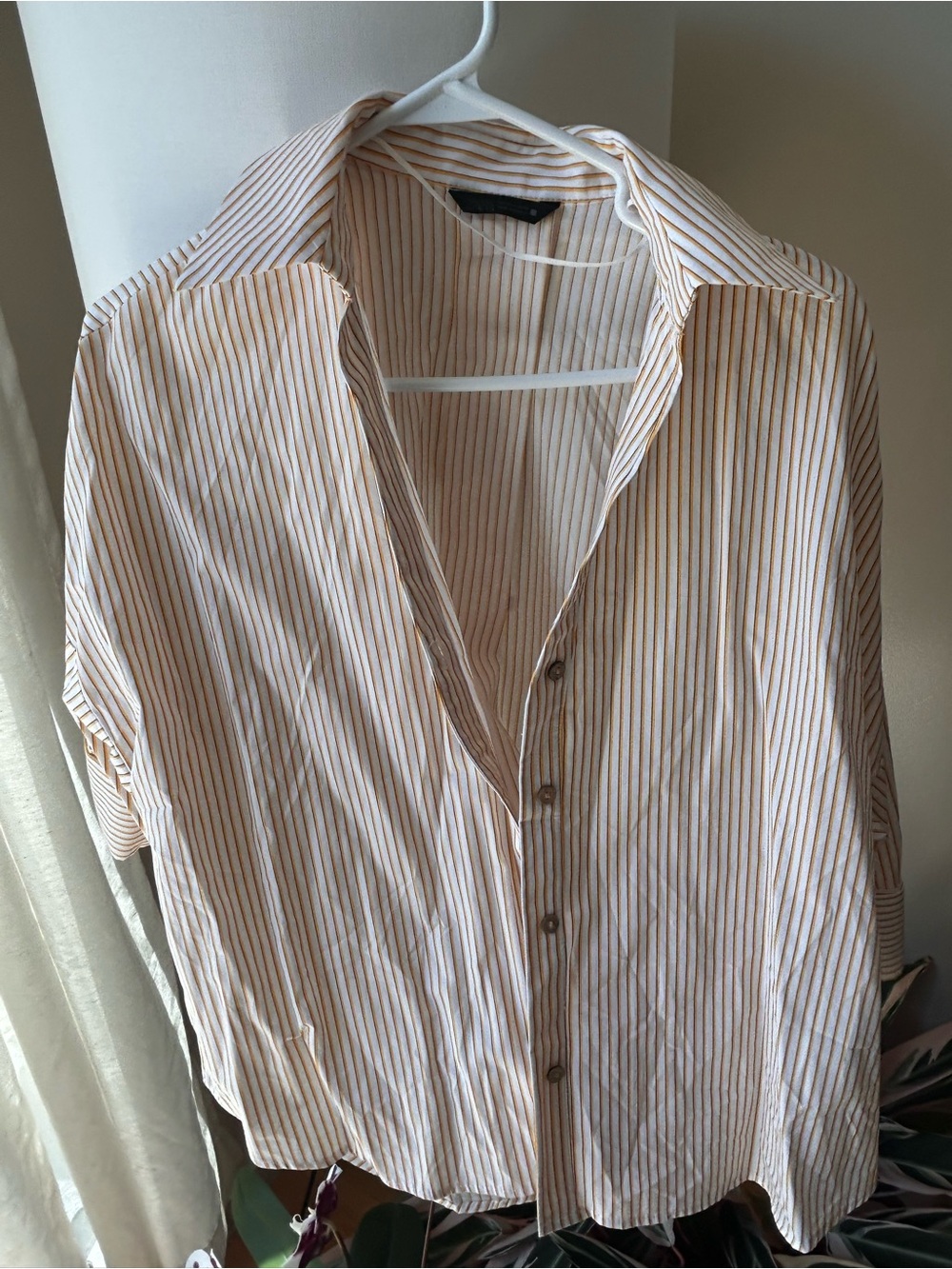 Zara White Shirt with Mustard Pinstripes